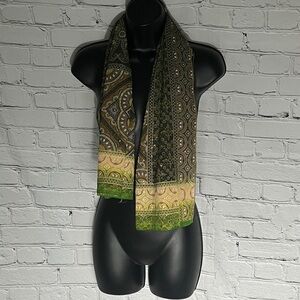 Green and Brown Patterned Afghan Scarf